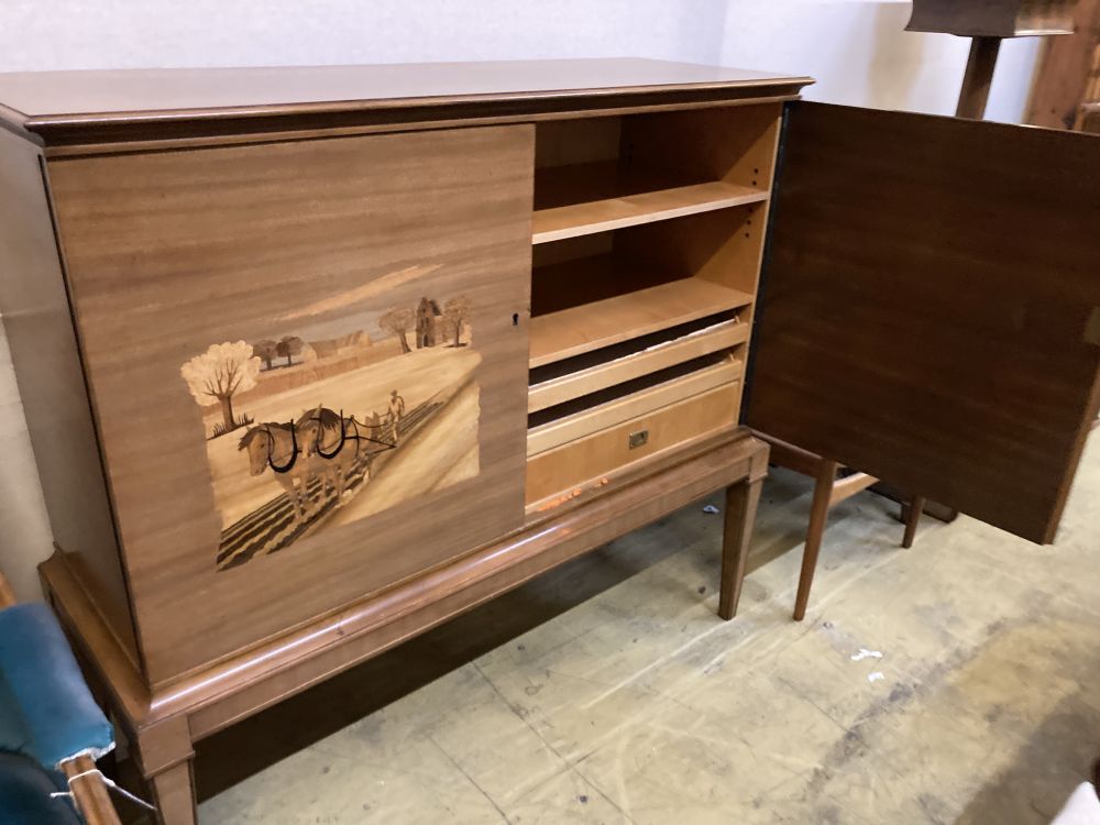 A Swedish inlaid side cabinet, width 134cm depth 47cm height 125cm